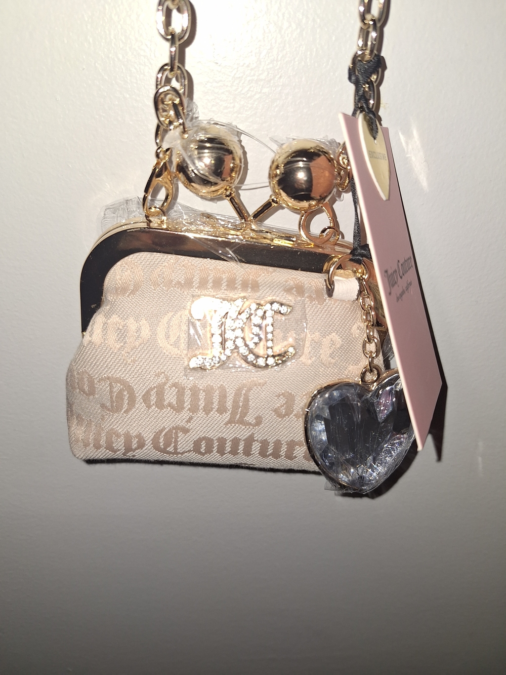 EXCLUSIVE Juicy Couture Beige Logo Mini Crossbody Bag with Heart Charm